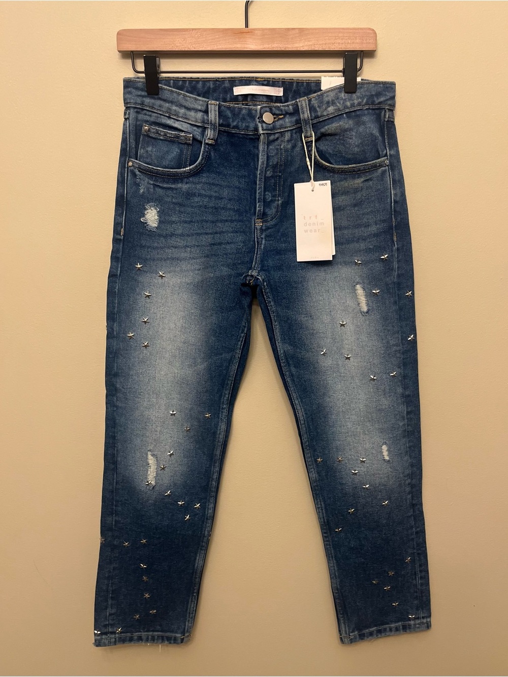 NWT ZARA Trafaluc TRF Star Studded Denim Women's Size 36 US 4